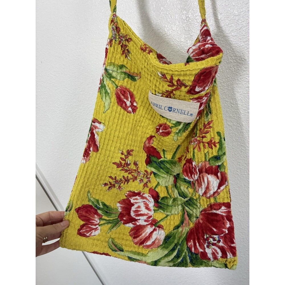 April Cornell Shoulder Bag Womens Large Yellow Floral Cotton Lightweight Boho